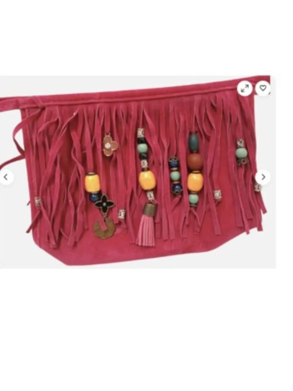 Fringed Clutch Purse BOHEMIAN Beaded Bag Flower Elise Charm Gypsy Hippie FUSCIA
